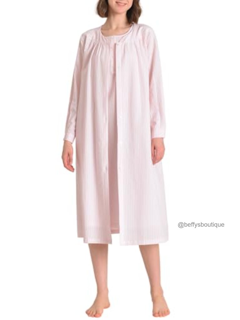 Cotton Long Nightgown And Robe Set With Pockets